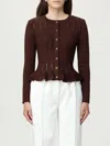 Elisabetta Franchi Textured Ribbed Fitted Cardigan With Peplum Hem In Brown