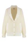 Elisabetta Franchi Cardigan In Boucle Velour In Neutral