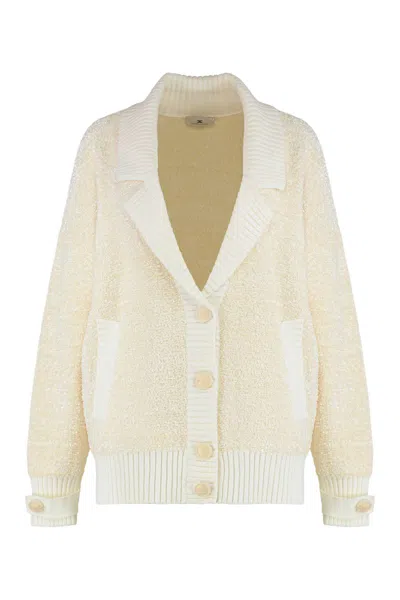Elisabetta Franchi Cardigan In Boucle Velour In Neutral