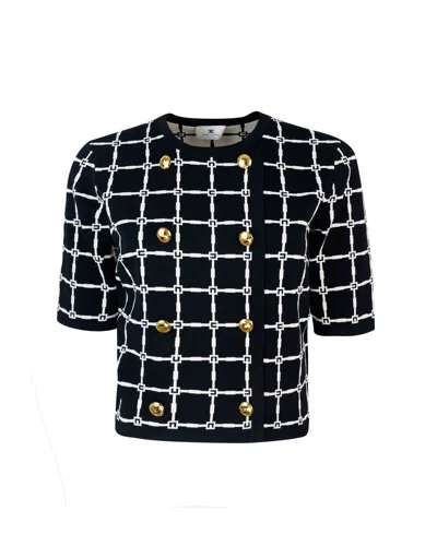 Elisabetta Franchi Cardigan In Jacquard Logo Con Bottoni Dorati