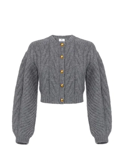 Elisabetta Franchi Cardigan In Knit Fabric In Gray