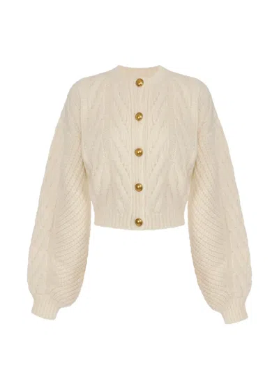 Elisabetta Franchi Cardigan In Knit Fabric In Neutral