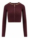 Elisabetta Franchi Cardigan In Maglia A Rombi Con Dettaglio Gioiello Bordeaux In Burgundy