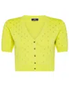 Elisabetta Franchi Cedar Cropped Cardigan With Rhinestones In Giallo