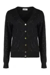 Elisabetta Franchi Cardigan In Wool With Crystals In Black