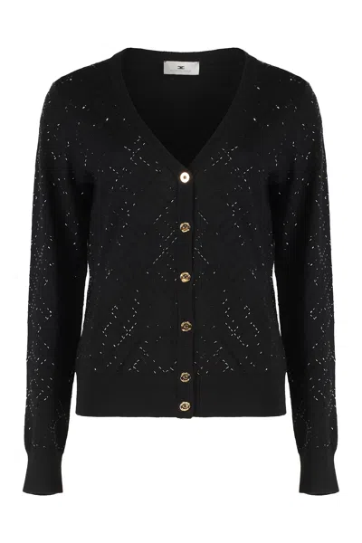 ELISABETTA FRANCHI CARDIGAN IN WOOL WITH CRYSTALS