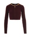 Elisabetta Franchi Cardigan In Maglia A Rombi Con Dettaglio Gioiello Bordeaux In Brown