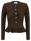 Elisabetta Franchi Knit Jacket With Openwork Details In Brown