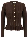 Elisabetta Franchi Knit Jacket With Openwork Details In Brown