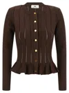 Elisabetta Franchi Knit Jacket With Openwork Details In Brown