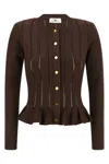 Elisabetta Franchi Knit Jacket With Openwork Details In Brown