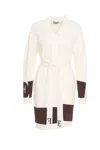 Elisabetta Franchi Milk Coffee Belted Cardigan In Neutral