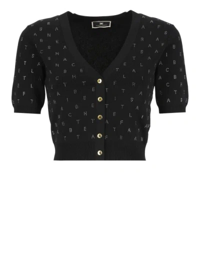 ELISABETTA FRANCHI CARDIGAN WITH STRASS LETTERING