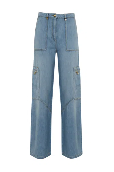 Elisabetta Franchi Cargo Jeans With Jewel Detail In Light Blue