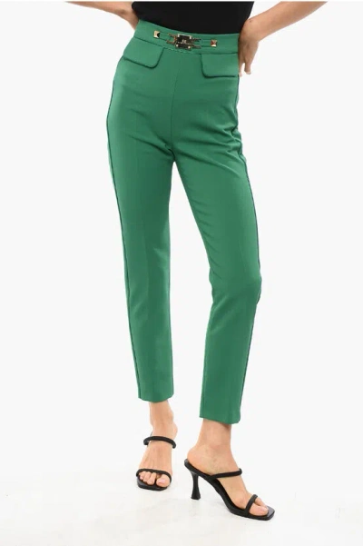 Elisabetta Franchi Carrot Fit Pants With Logoed Detail In Green