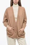 Elisabetta Franchi Cashmere Blend Daily Cardigan With Patch Pockets In Beige