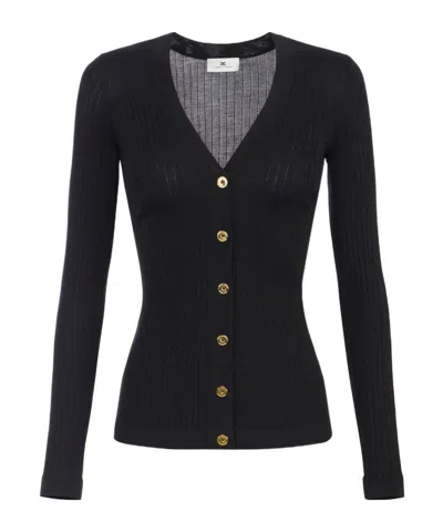 Elisabetta Franchi Cashmere Blend Ribbed Cardigan In Black