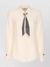 Elisabetta Franchi Casual Georgette Collared Neck Top With Logo Scarf In Neutral