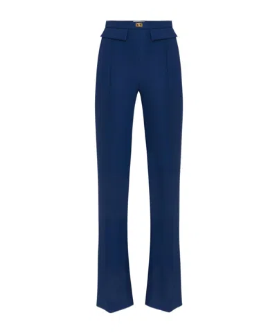 Elisabetta Franchi Casual Pants With Logo In Blue