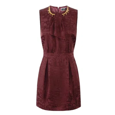 Elisabetta Franchi Ruffled Chain Dress In Burgundy