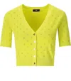 Elisabetta Franchi Cedar Cropped Cardigan With Rhinestones In Yellow