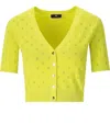Elisabetta Franchi Cedar Cropped Cardigan With Rhinestones In Yellow
