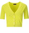 Elisabetta Franchi Cedar Cropped Cardigan With Rhinestones In Yellow