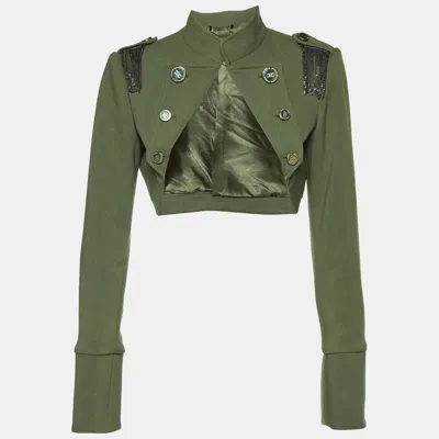 Elisabetta Franchi Celyn B. Olive Green Cady Bolero Jacket Xl