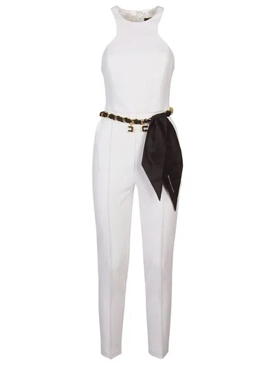 Elisabetta Franchi Chain Belt Jumpsuit In White
