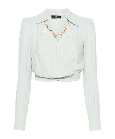ELISABETTA FRANCHI ELISABETTA FRANCHI LONG-SLEEVED CHAIN-DETAILED WRAPPED BLOUSE