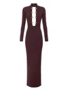 Elisabetta Franchi Burgundy Midi Dress With Gold Chain Cutouts In Red