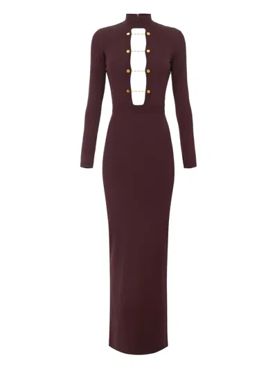 Elisabetta Franchi Burgundy Midi Dress With Gold Chain Cutouts