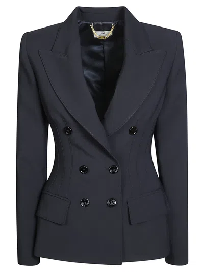 Elisabetta Franchi Chain Detail Double-breasted Tailored Blazer In Blue