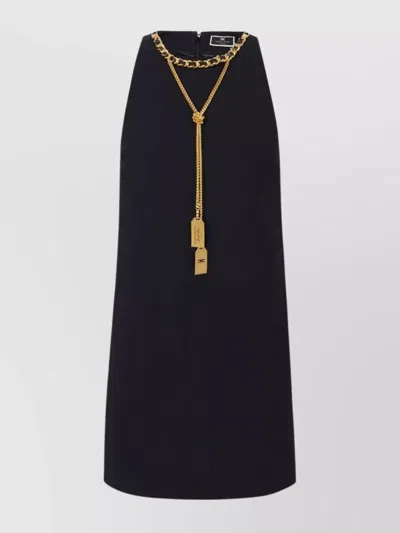 Elisabetta Franchi Chain Detail Halter Neckline Sleeveless Dress In Black