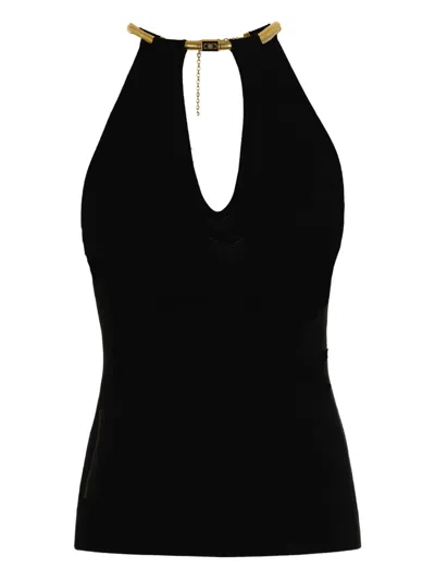 ELISABETTA FRANCHI CHAIN-DETAIL HALTERNECK TOP