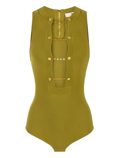 Elisabetta Franchi Chain-detail Knitted Bodysuit In Green