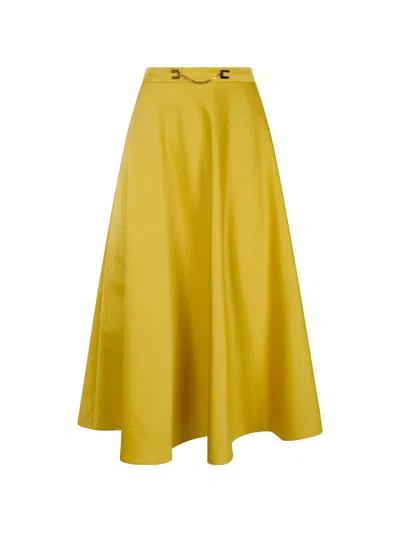 Elisabetta Franchi Logo Detailed Satin Midi Skirt In Yellow