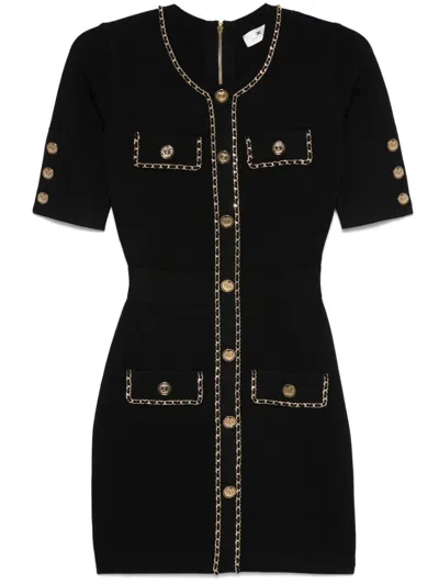 Elisabetta Franchi Fitted Black Mini Dress With Button-down Front And Gold-chain Detailing