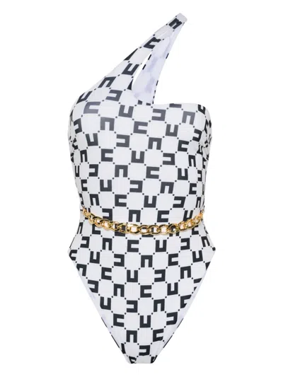 Elisabetta Franchi Chain-detail Monogram Swimsuit In White