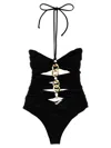 Elisabetta Franchi Chain Detail One-piece Swimsuit With Cut-out Accents In Black