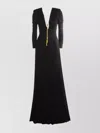 Elisabetta Franchi Chain Detail Pleated Dress With Ruched V-neckline In Black
