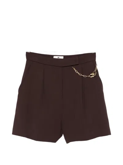 Elisabetta Franchi Chain-detail Pleated Shorts In Brown