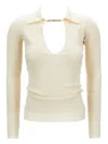 Elisabetta Franchi Chain-detail Ribbed Sweater In Neutral