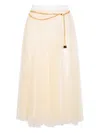 Elisabetta Franchi Midi Skirt With Pleats And Chain Detail In Neutral