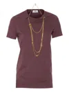 Elisabetta Franchi Crewneck Top Featuring Chain Detail And Charms In Burgundy