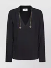 Elisabetta Franchi Chain Detail V-neck Pleated Back Top