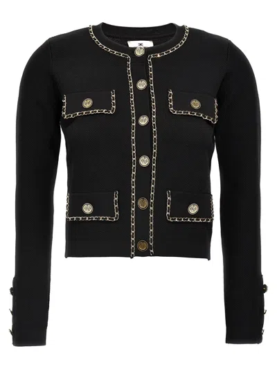 ELISABETTA FRANCHI CHAIN DETAILED CROPPED JACKET