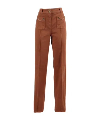 Elisabetta Franchi Chain Detailed Jeans In Brown