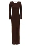 Elisabetta Franchi Draped Chain Detail Dress With Back Slit In Brown