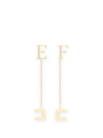 Elisabetta Franchi Chain Earrings With Logo In Gold